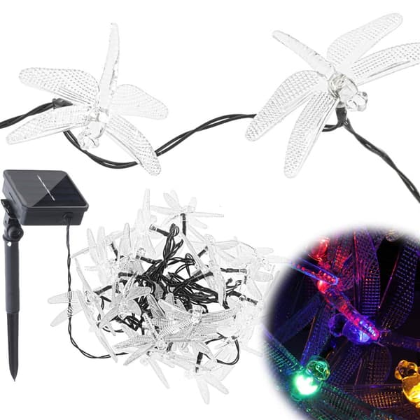 Solcelle lyskæde sommerfugle 30 LED multicolor 6,5 m IP65