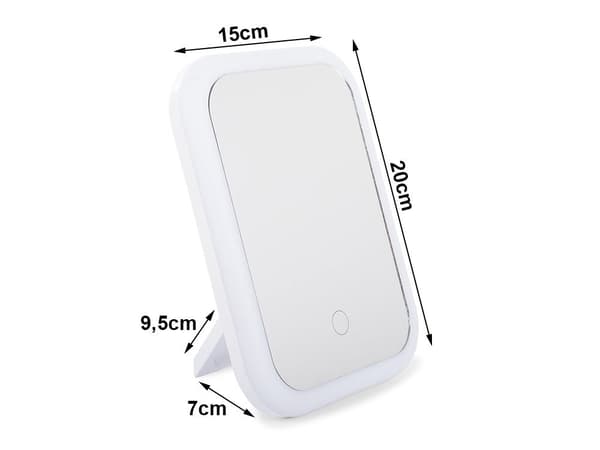 LED-sminkspegel 15x20 cm med touch och vikbart stativ USB/batteri