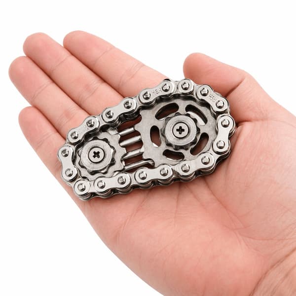 Kæde fidget spinner i rustfrit stål sølv 6x4 cm