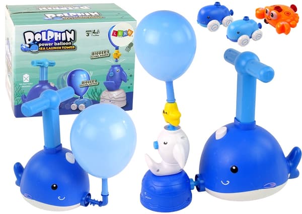 Ballonbil launcher-sæt delfin/krabbe 4 biler 3+ år