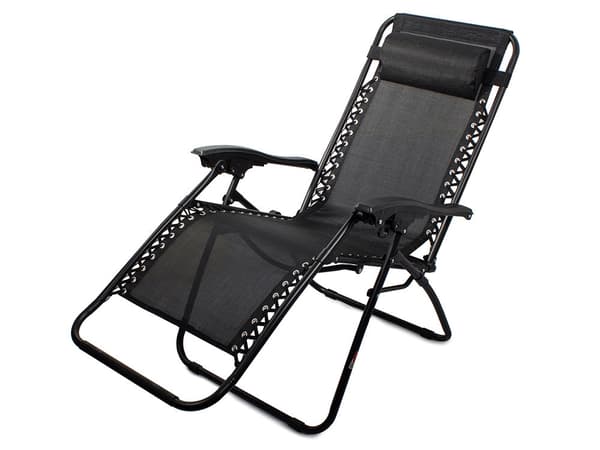 Fällbar zero gravity-solstol med sidobord och nackstöd svart