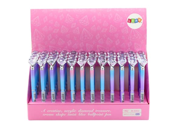 Kuglepen med diamanttop blå blæk 16 cm 48-pack
