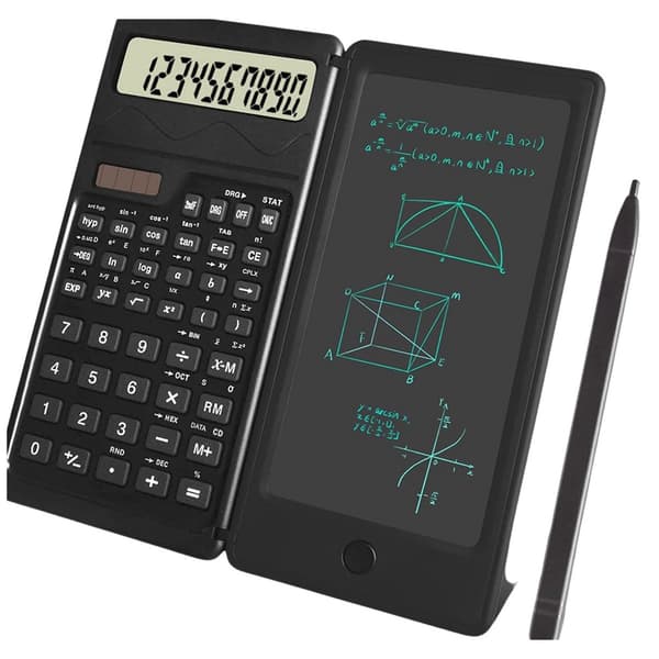 Videnskabelig lommeregner med LCD-notesbog og stylus, sammenklappelig