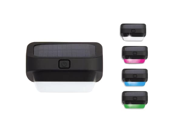 Solcellelampe LED RGB til trappe/hegn med skumringssensor sort