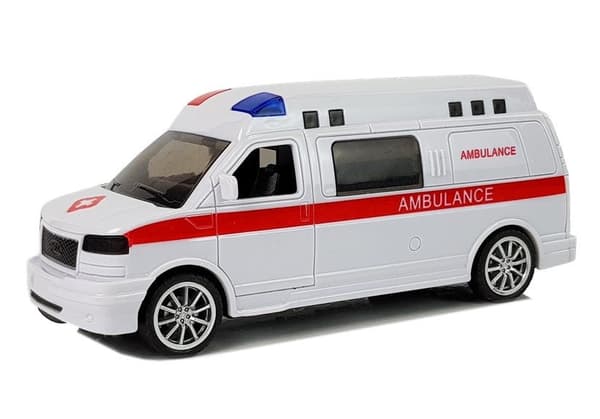 Ambulance legetøjsbil 15,5 cm med LED-lys, sirene og pullback