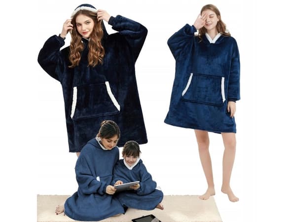 Filttröja med huva teddyfoder one size unisex navy blue