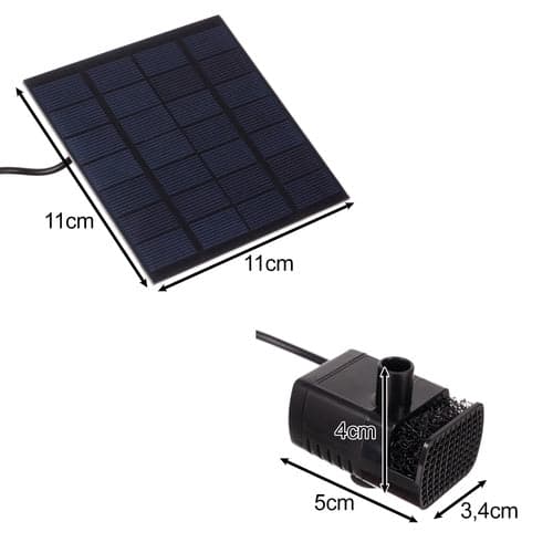 Solcellefontæne med solpanel 3 m kabel 4 dyser 180 L/h