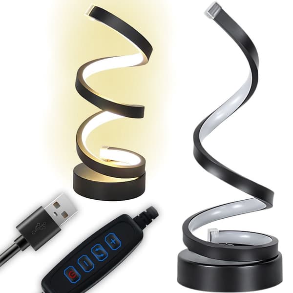 Spiral LED-skrivebordslampe USB, 3 lysindstillinger, dæmpbar, sort 25 cm