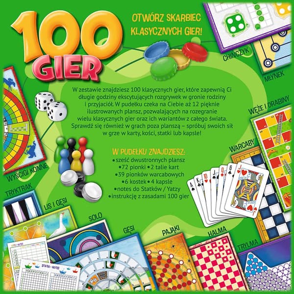 Spelset med brädspel, kort, tärningar, båtar och kapslar