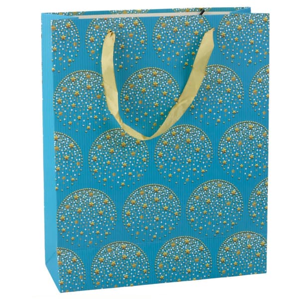 Gavepose karton blå/guld med stjerner 32x26x12 cm, 1-pack