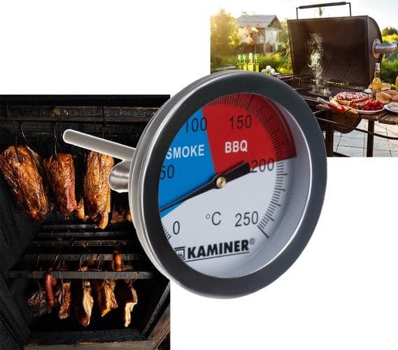 Grill- og røgtermometer analog i rustfrit stål 0–250°C