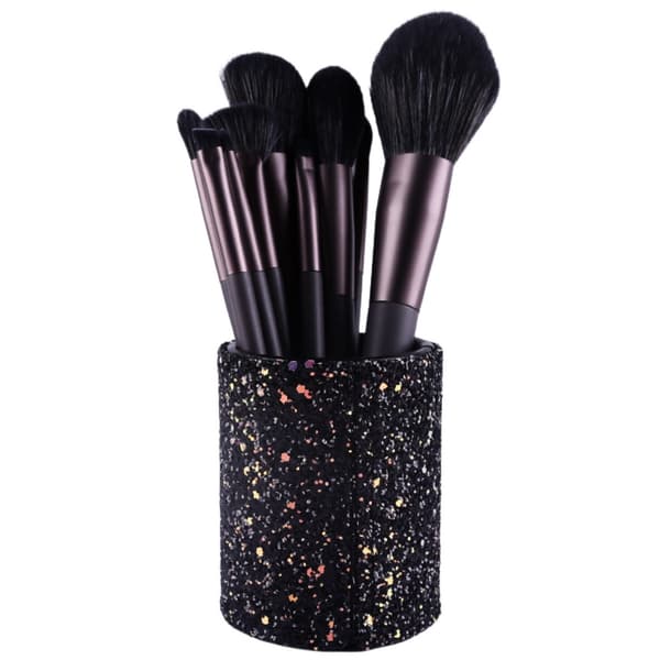 Makeupbørsteholder i plast med glitter, sort 9 x 7 x 7 cm