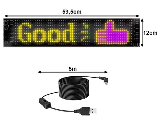 Programmerbar LED-panel 16x96 til bilrude/udstillingsvindue 59,5x12 cm