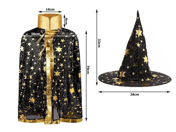 Troldmandskostume kappe og hat one size