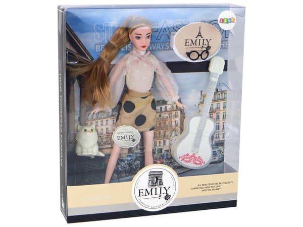 Docka Emily 30 cm med katt som låter och gitarr, 3+ år