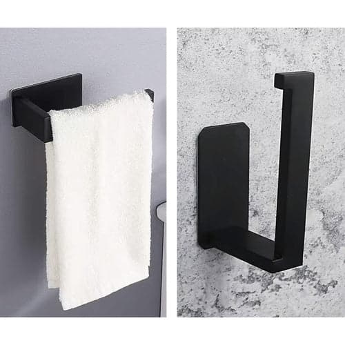 Toiletpapirholder vægmontering med tape mat sort rustfrit stål