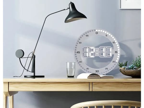LED väggklocka digital med termometer alarm vit 33x2 cm USB