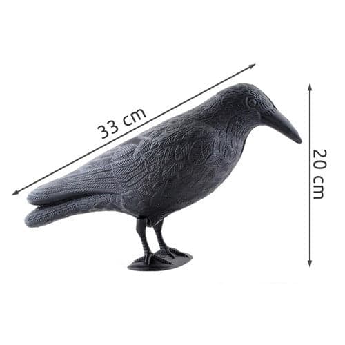 Lintupelotin varisfiguuri 38 cm musta jalalla ja ripustuskoukulla