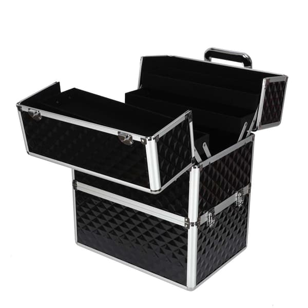 Makeuptaske makeupkuffert med 5 niveauer og 4 rum, sort plast