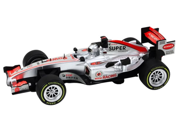 Racerbil legetøj 46 cm sølv 1:9 med lys/lyd og pull-back
