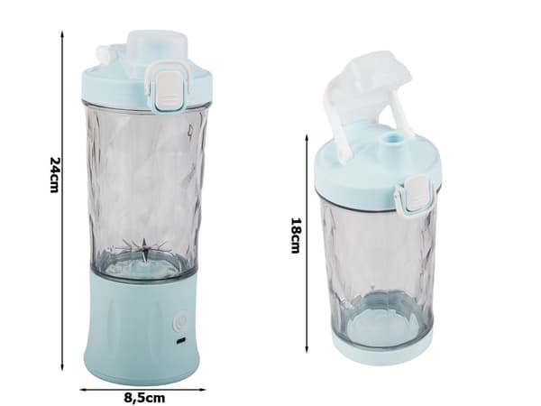 Bærbar USB-blender 600 ml blå 6 blad isknusfunktion Type-C