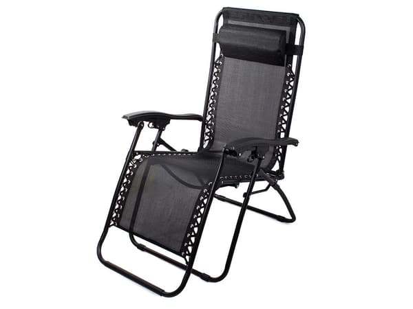 Fällbar zero gravity-solstol med sidobord och nackstöd svart