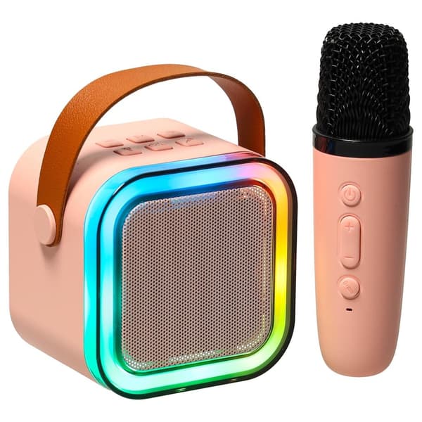 Bärbart karaoke-set Bluetooth-högtalare 6W + mikrofon rosa