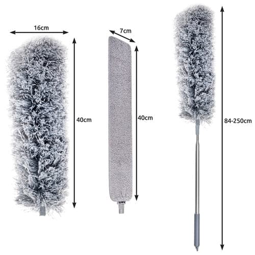 Teleskooppinen pölyharja 84–250 cm pyöreällä ja pitkällä harjalla, harmaa