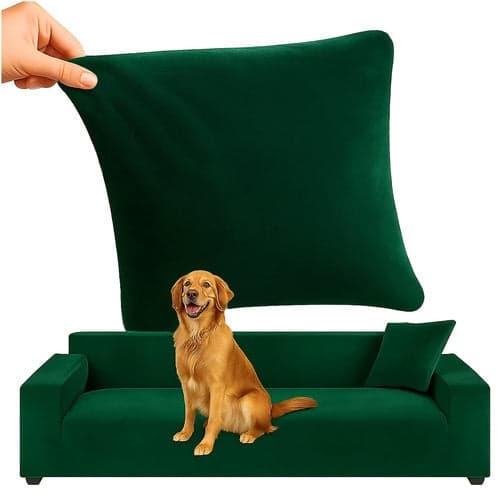 Sofföverdrag hörnsoffa elastisk sammet grön 190-230 cm + 1 kuddfodral