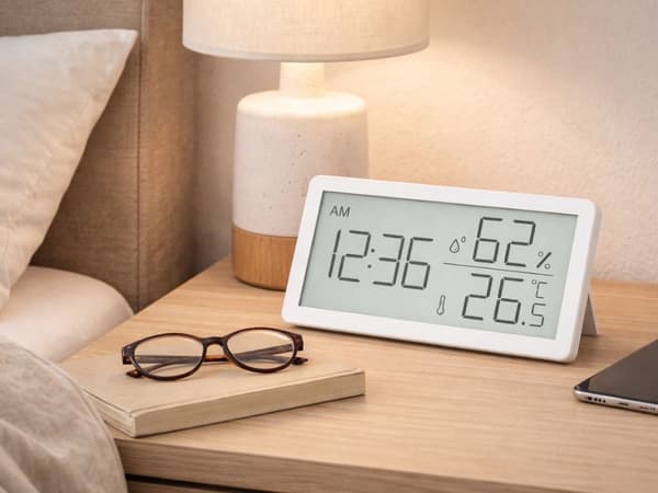 Digital termometer hygrometer med klocka LCD vit 10,5x6 cm