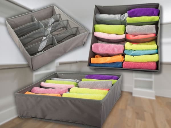 Skuffeorganisator 8 rum polyester grå 32x32x10 cm