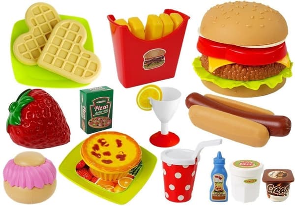 Leksaksmat hamburger- och snabbmatsset 33 delar för barn 3+ CE