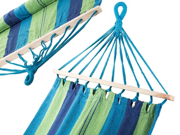 Hängmatta med trästavar randig bomull/polyester 200x80 cm + 2 rep