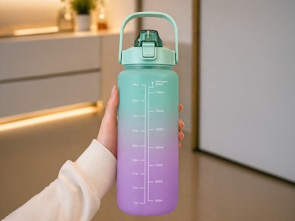 Vattenflaska med sugrör och måttskala 2 liter PP/PC blå-lila