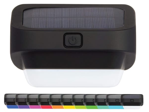 Solcellelampe LED RGB til trappe/hegn med skumringssensor sort