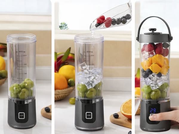 USB-blender 500 ml med LED-display grå 1500 mAh inkl USB-kabel