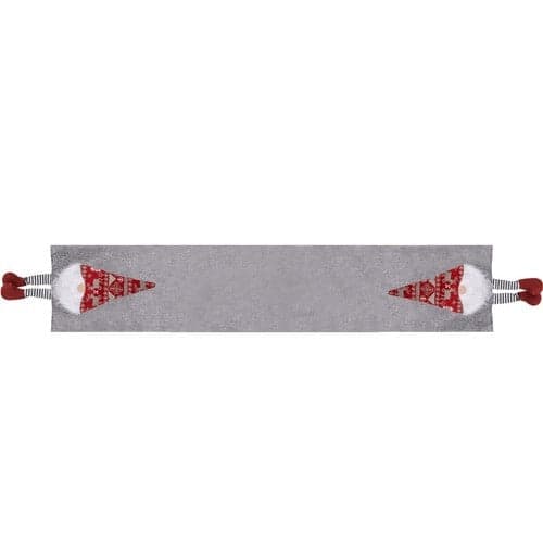 Julbordslöpare 180x33 cm polyester grå med tomtar röd/vit