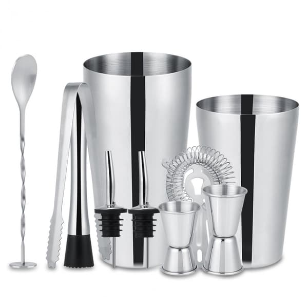 Barset 10 dele i rustfrit stål med shaker 600/700 ml og tilbehør