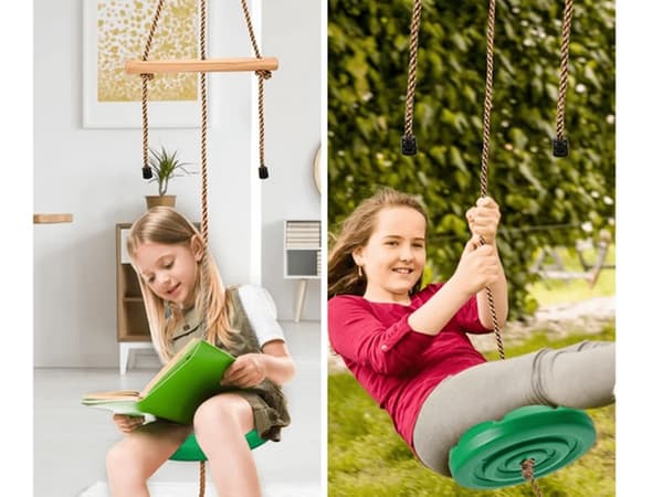 Trädgårdsgunga rund Ø30 cm grön max 75 kg rep 190 cm