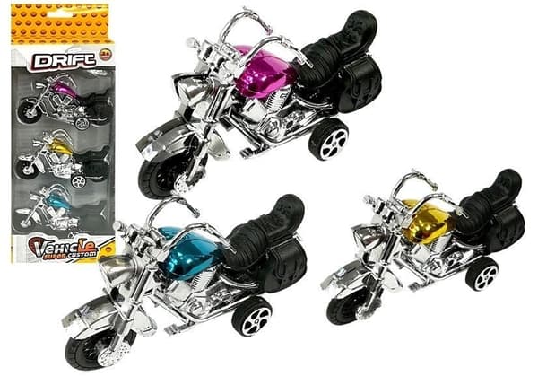 Legetøjsmotorcykler pull-back 3-pack 9 cm, fra 3 år