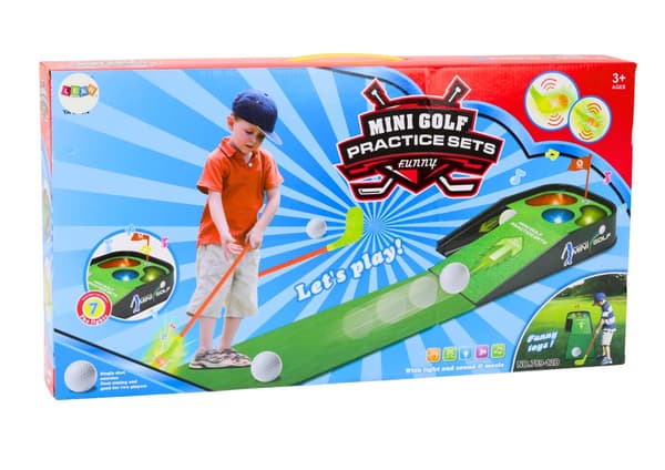Mini golf-sæt til børn med lys/lyd, 2 køller 3 bolde, måtte 120 cm