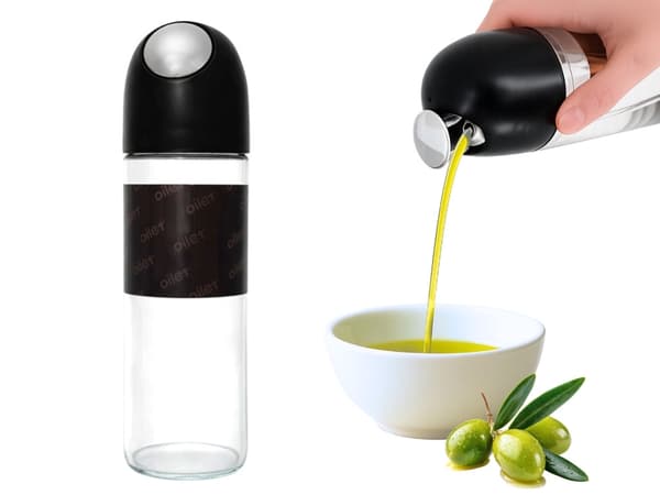 Oljedispenser i glas 510 ml med gravitationslåg sort