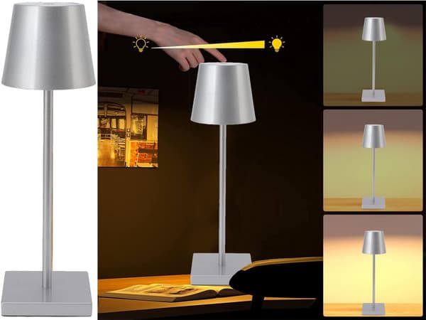 Bordlampe LED touch dæmpbar 3 lysindstillinger sølv 38 cm USB-C