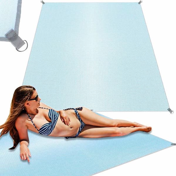 Sandfri strandmatta 200x200 cm blå polyester med markspikar