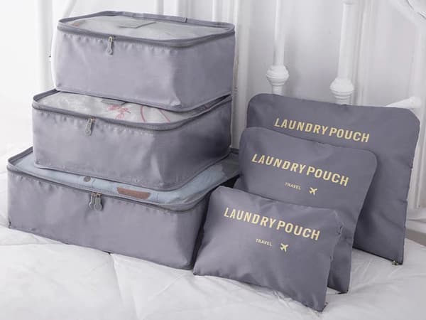 Reseorganisatörer packpåsar grå 6-pack med mesh