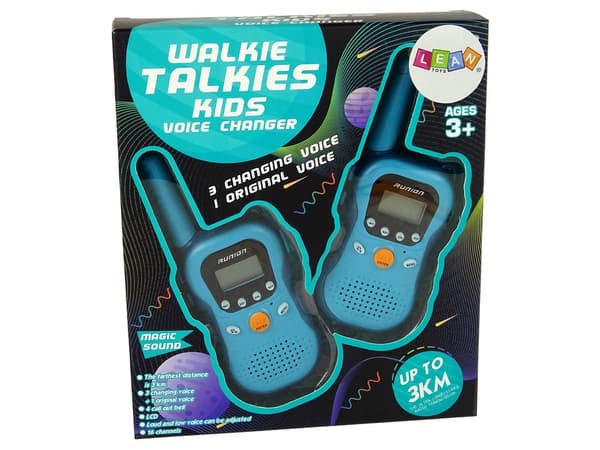 Walkie talkies för barn 2-pack blå 16 kanaler 3 km räckvidd