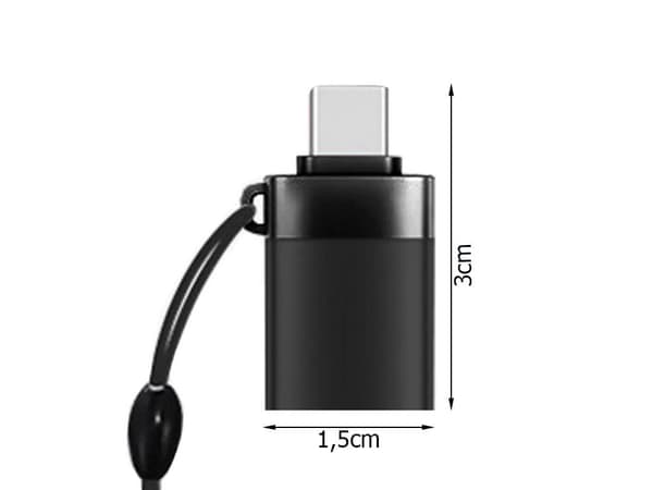 USB-C til USB-A 3.0 OTG-adapter sort 1,5x3 cm med nøglerem