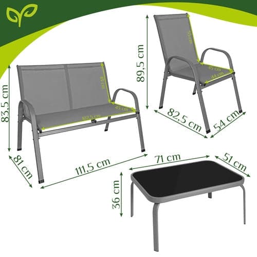 Trädgårdsmöbelset 4-sits soffa 2 fåtöljer bord glas/stål