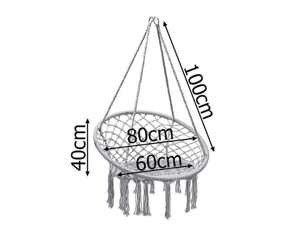Hängande fåtölj hängstol boho grå max 120 kg sittbredd 60 cm