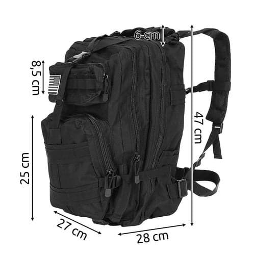 Taktisk rygsæk 35L vandafvisende MOLLE 5 rum sort + patch
